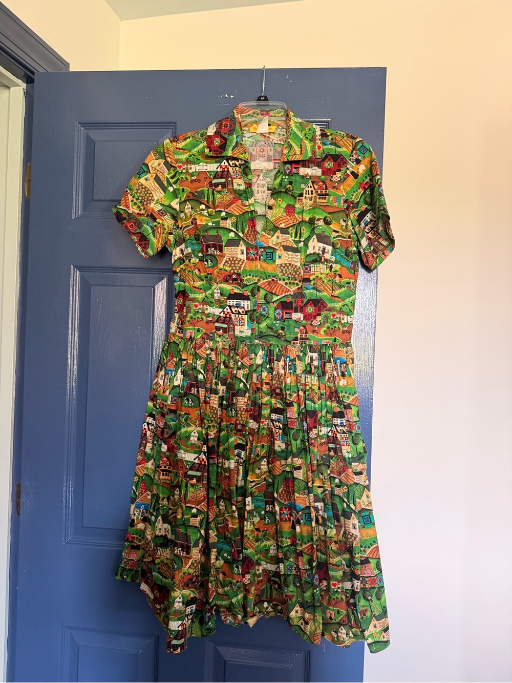 Bernie Dexter Green Multi Village-Print Midi Shirt Dress